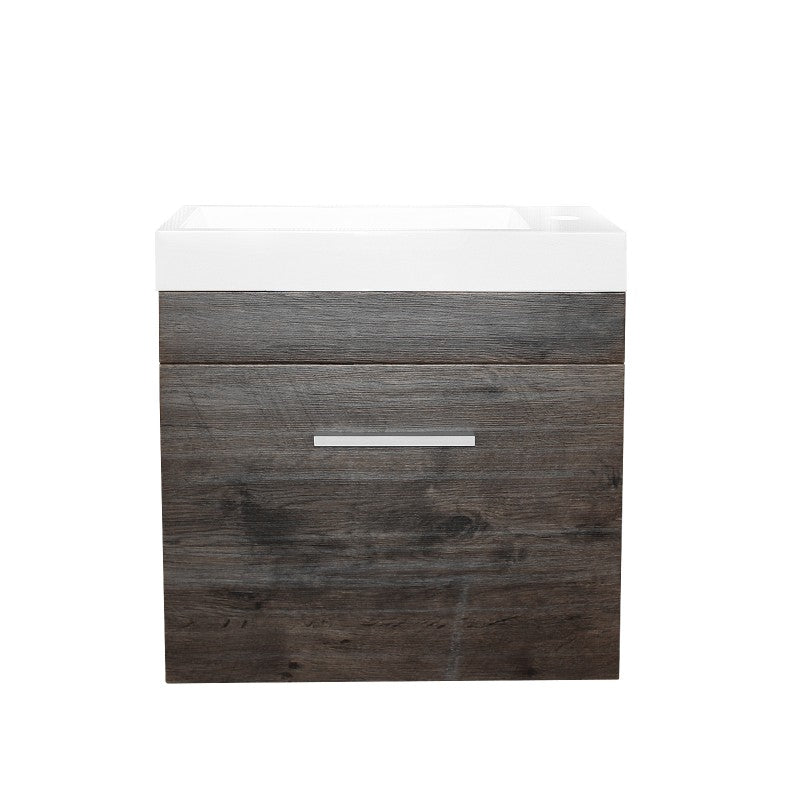 500x250x520mm Wall Hung Bathroom Vanity with Poly Top DARK GREY Wood Grain One Tap Hole