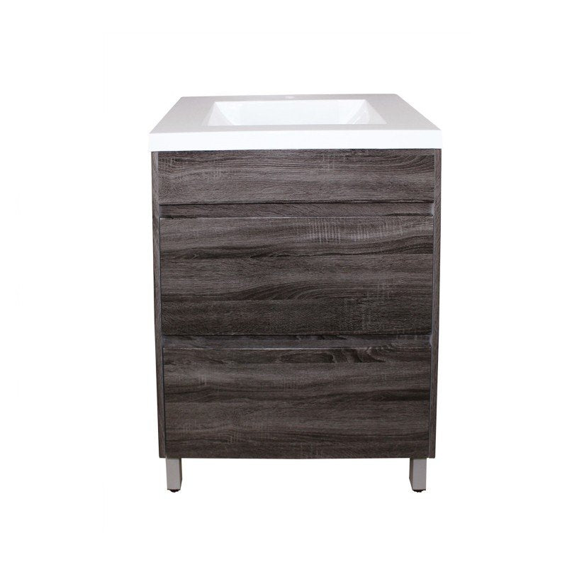 600x460x850mm Bathroom Floor Vanity Freestanding Ceramic / Poly Top Dark Grey Wood Grain PVC Filmed