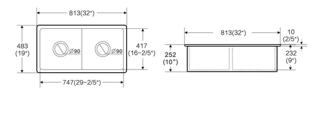 Ovia 813x483x254mm Undermount Fine Fireclay Butler Sink Double Bowl Farmhouse Kitchen Sink