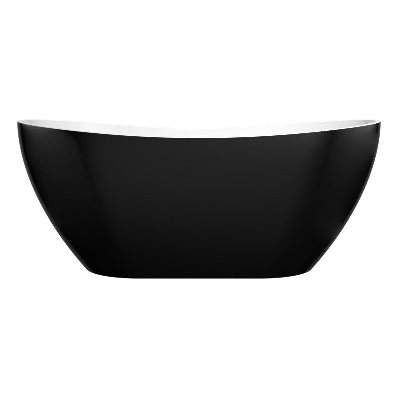 1660x780x665mm Evie Oval Freestanding Gloss Black & Gloss White Bathtub Acrylic NO Overflow