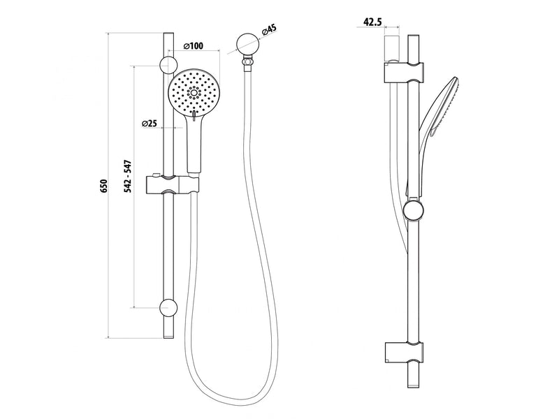 Elle Stainless Steel Hand Shower on Rail