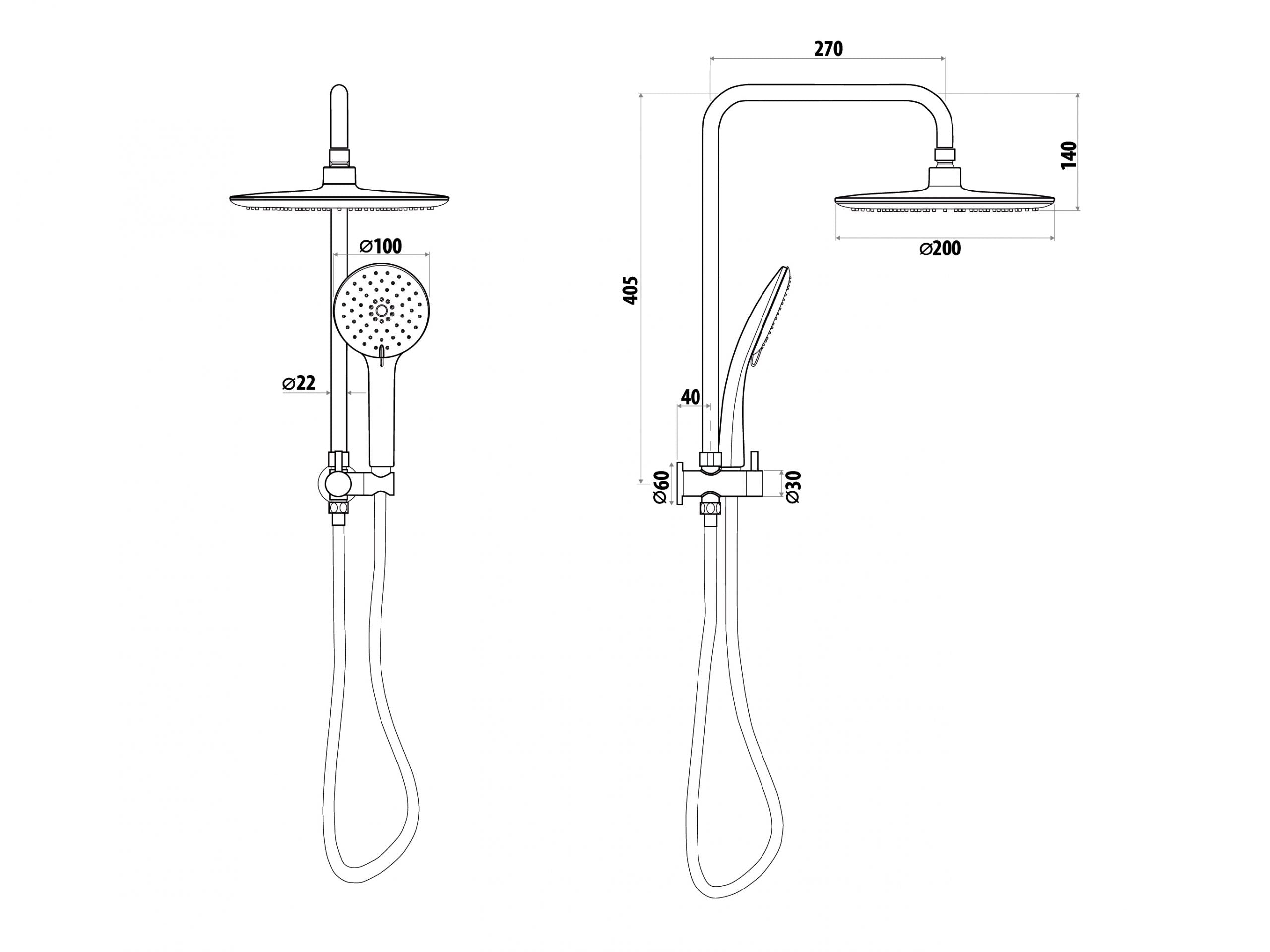 Elle Stainless Steel 2 in 1 Shower with Built In Diverter Half Rail