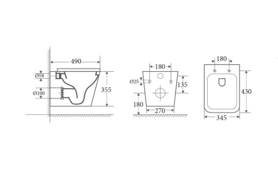 ENOX66 Square Wall-Hung Rimless Pan