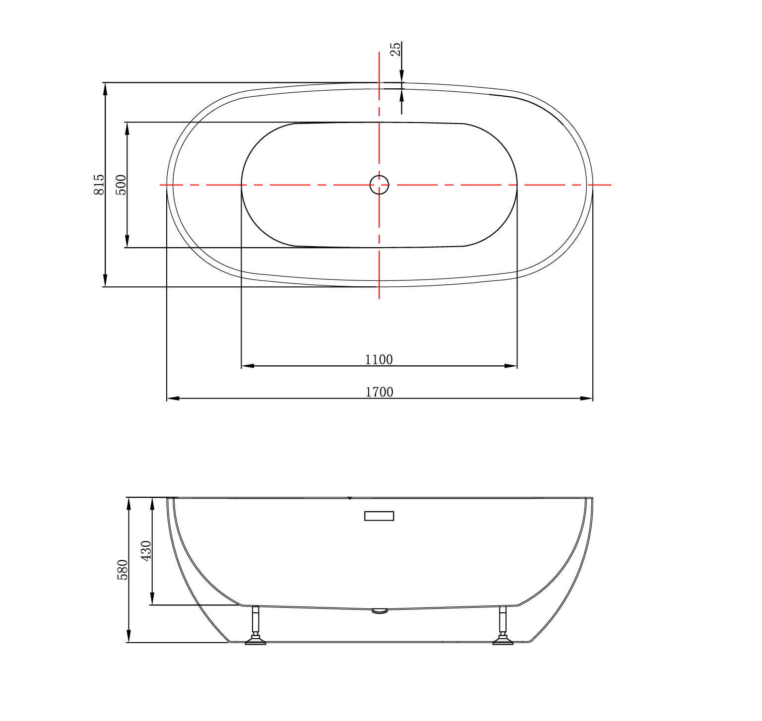 1700mm Ovia Egg Freestanding Bathtub Acrylic Matte White