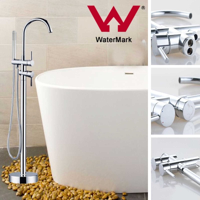 Aquaperla Euro Round Chrome Freestanding Bath Mixer With Hand held Shower