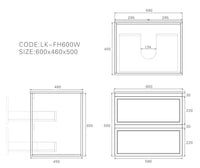 Lukka Hamilton Prime 600 Wall-Hung Vanity - Matte Black - technical line drawing