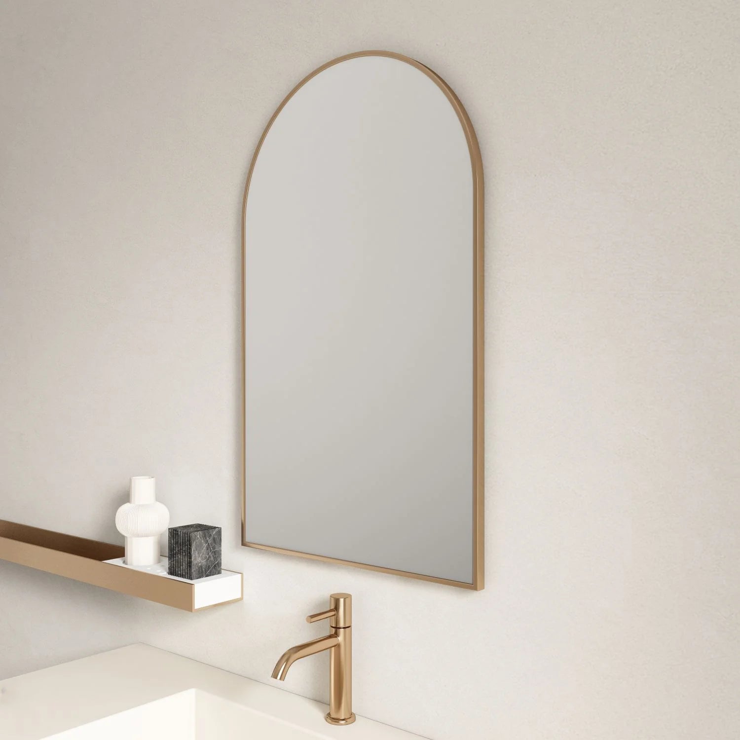 Aluminum Framed 600mm Arch Mirror – Brushed Gold