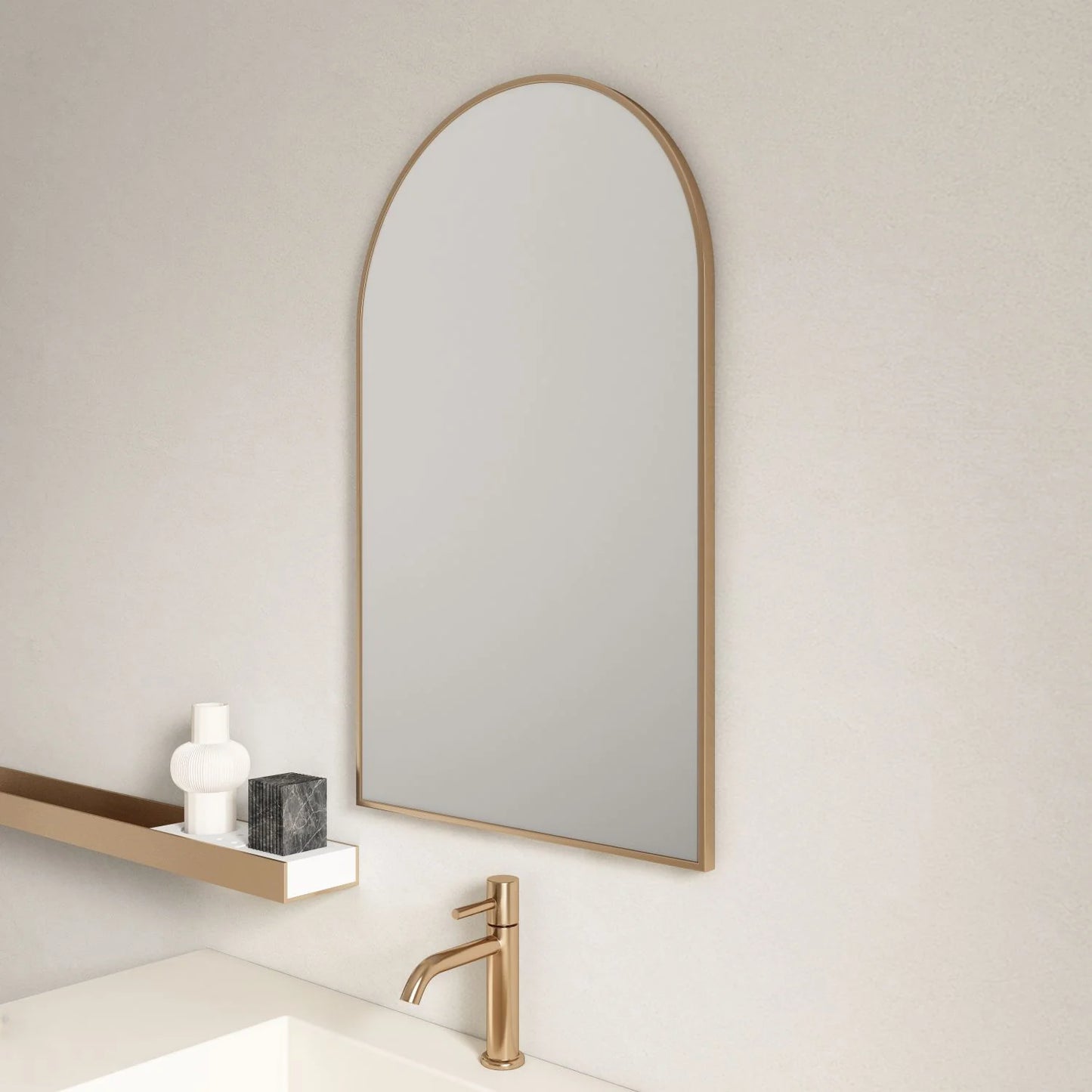 Aluminum Framed 600mm Arch Mirror – Brushed Gold