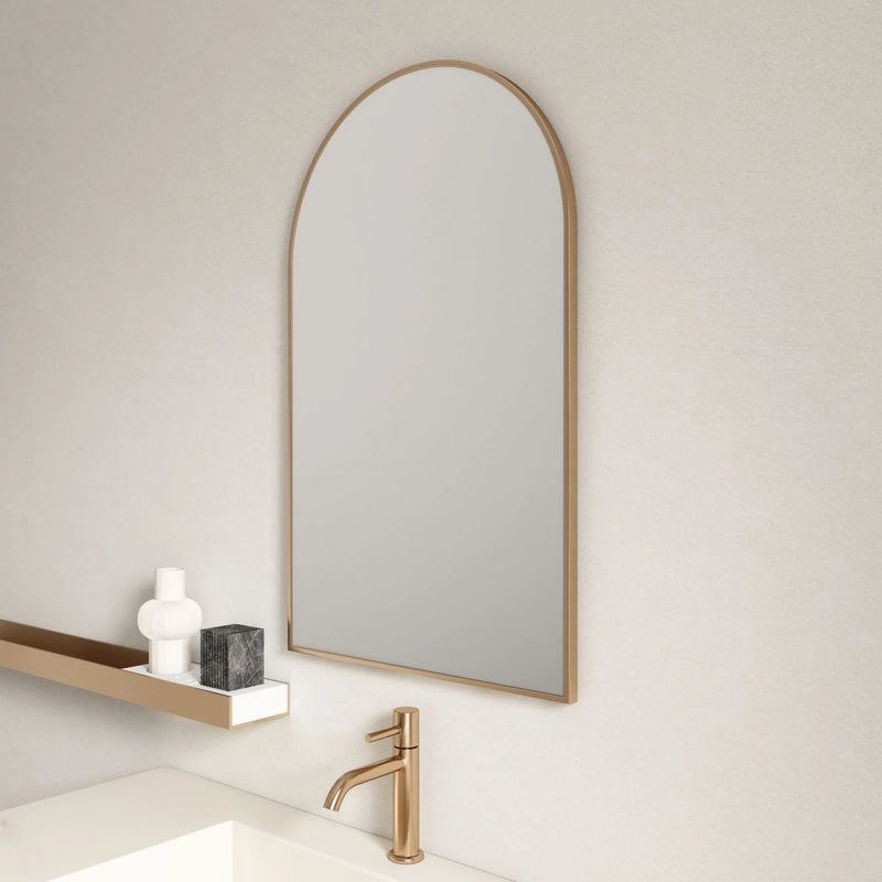 Aluminum Framed 600mm Arch Mirror – Brushed Gold