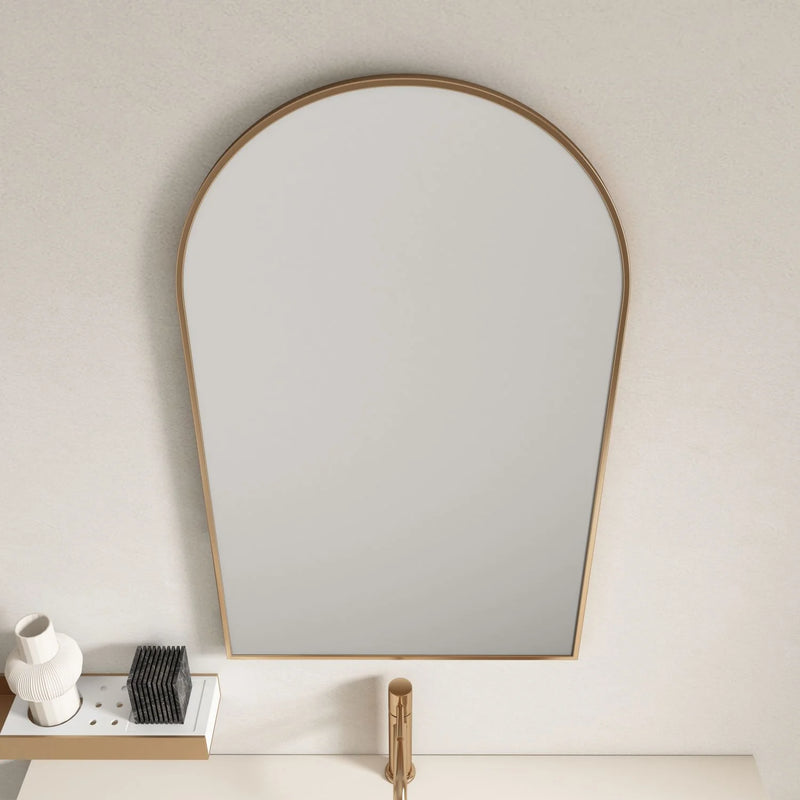 Aluminum Framed 600mm Arch Mirror – Brushed Gold