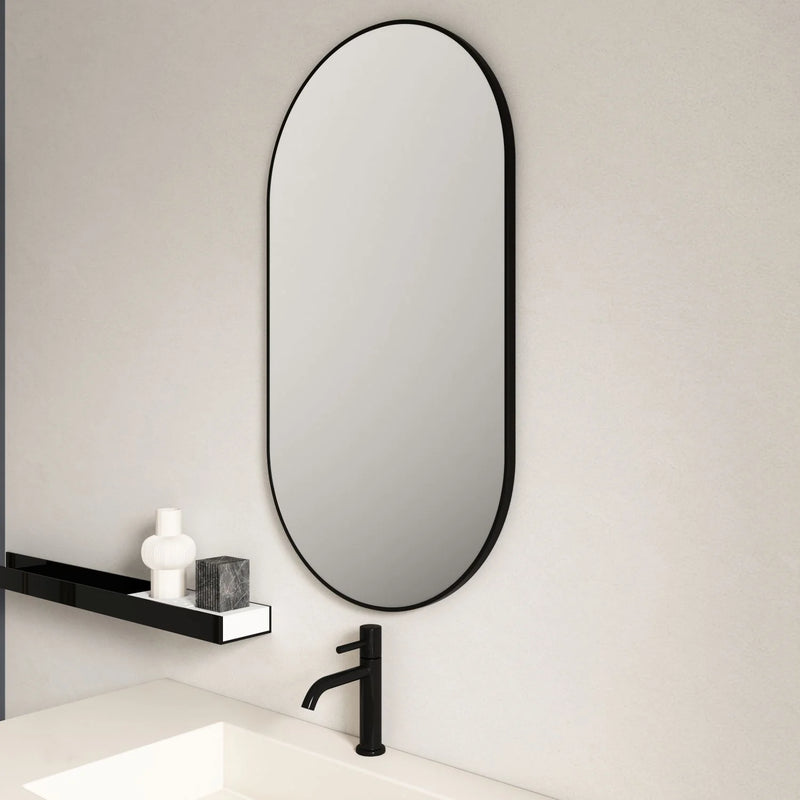 Aluminum Framed 500mm Oval Mirror – Matt Black