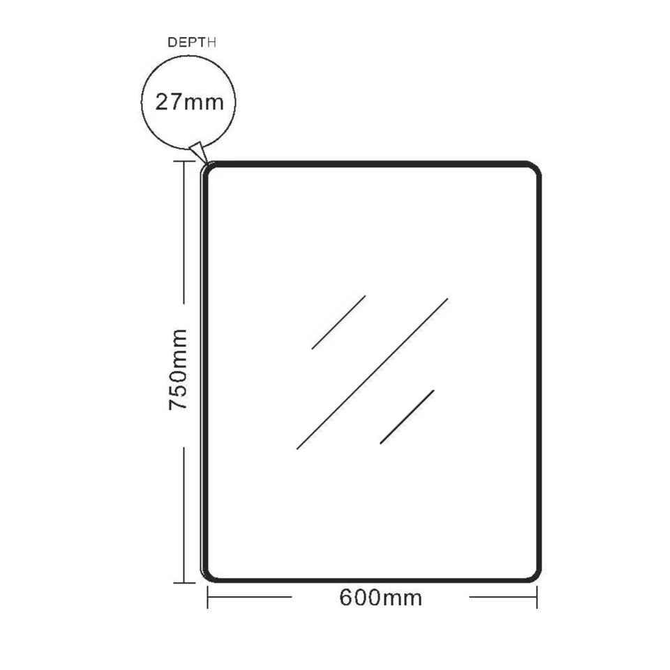 Aluminum Framed 600mm Rectangular Mirror- Matt Black