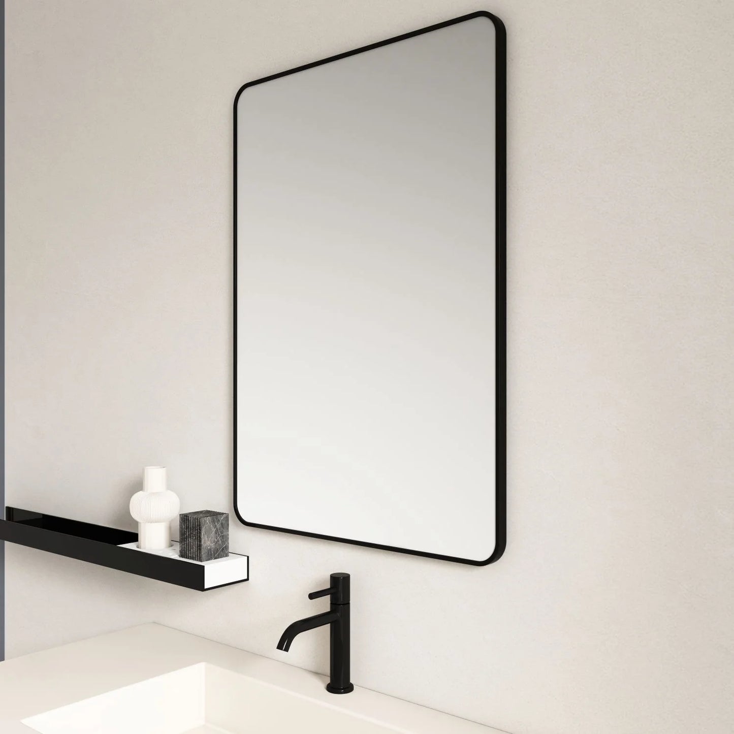 Aluminum Framed 600mm Rectangular Mirror- Matt Black