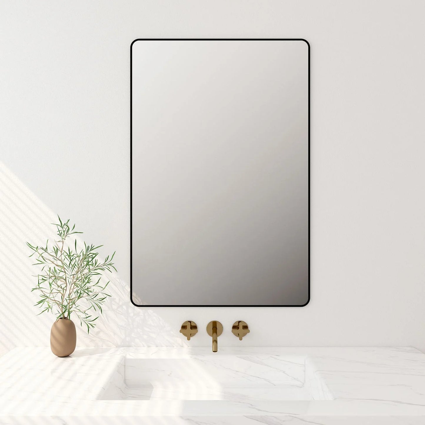 Aluminum Framed 600mm Rectangular Mirror- Matt Black