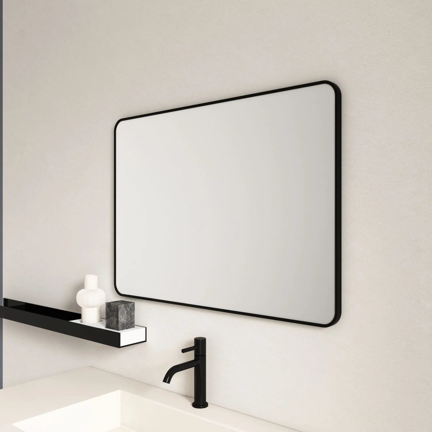Aluminum Framed 600mm Rectangular Mirror- Matt Black
