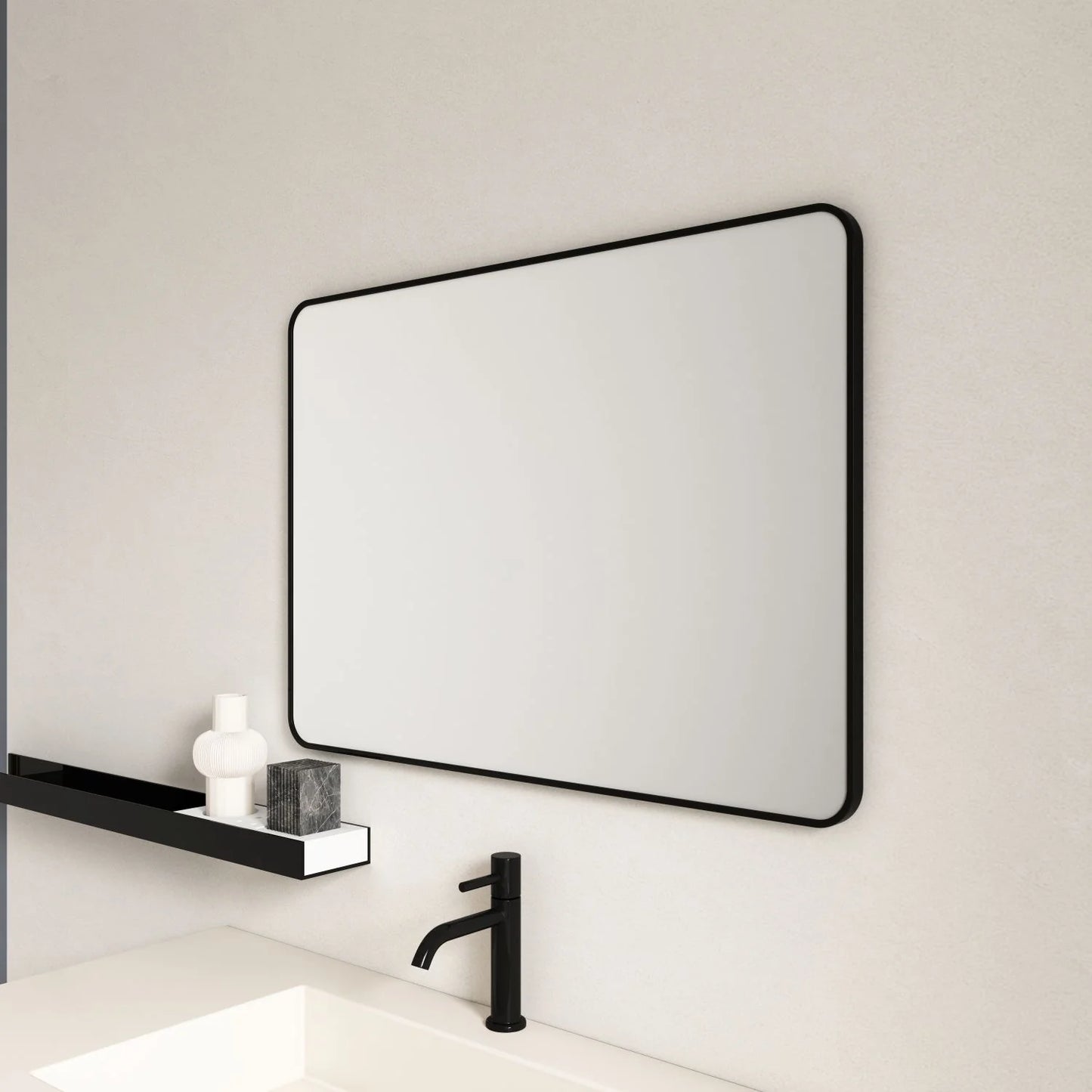 Aluminum Framed 600mm Rectangular Mirror- Matt Black