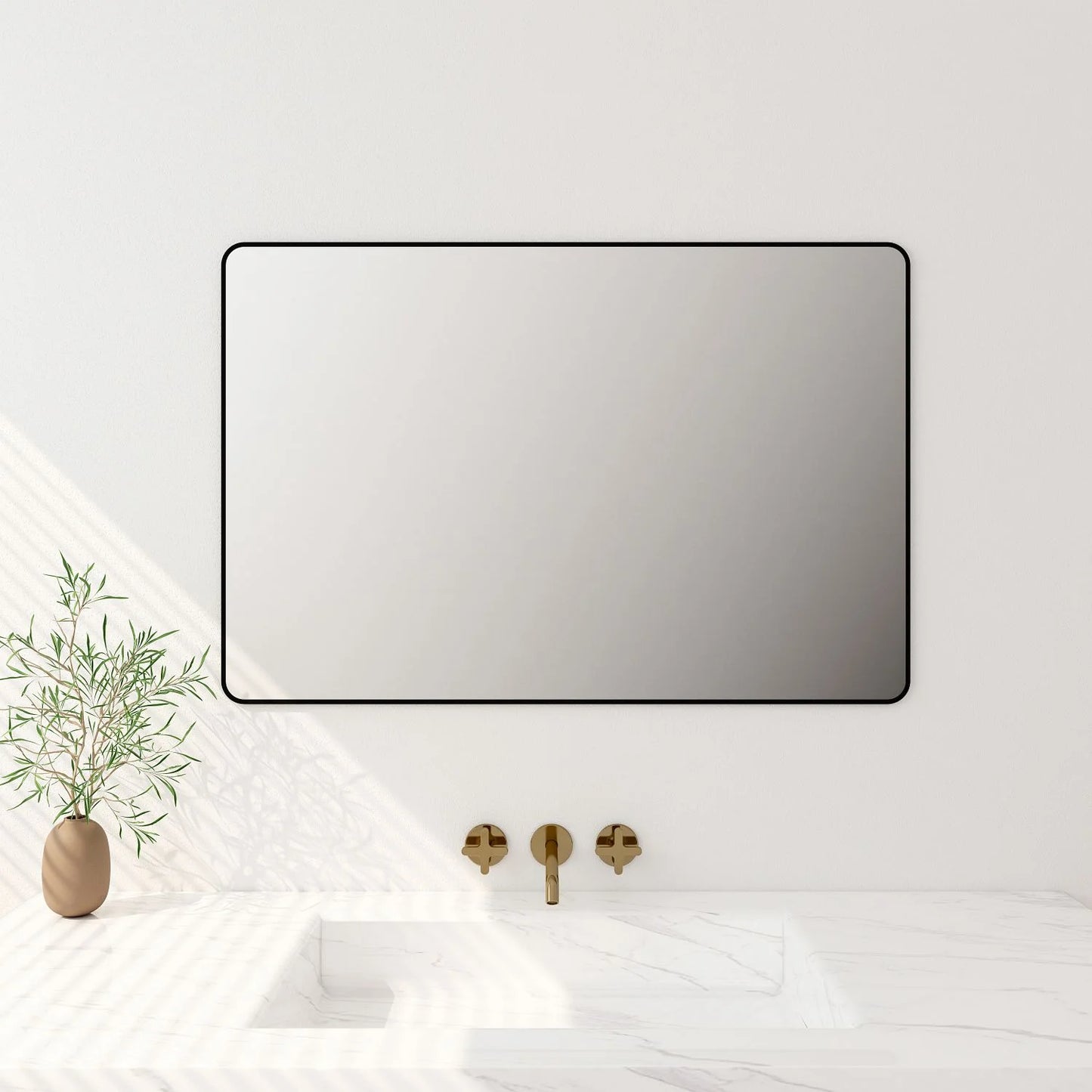 Aluminum Framed 600mm Rectangular Mirror- Matt Black