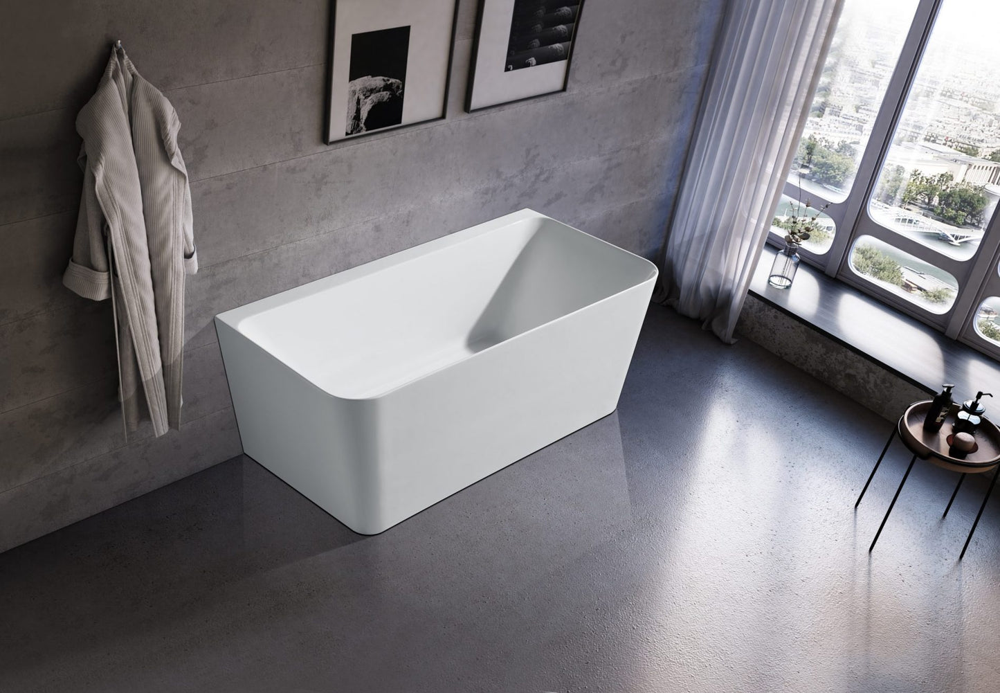 Fortuna 1700mm Back To Wall Freestanding Bath Gloss White No Overflow Thin Edge