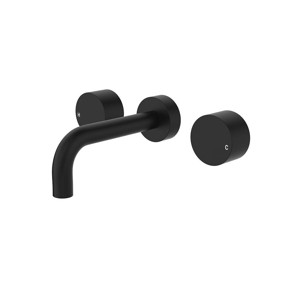 Fienza Kaya Wall Set - Round Taps - 130mm Outlet - Matte Black 338102B-130-LF