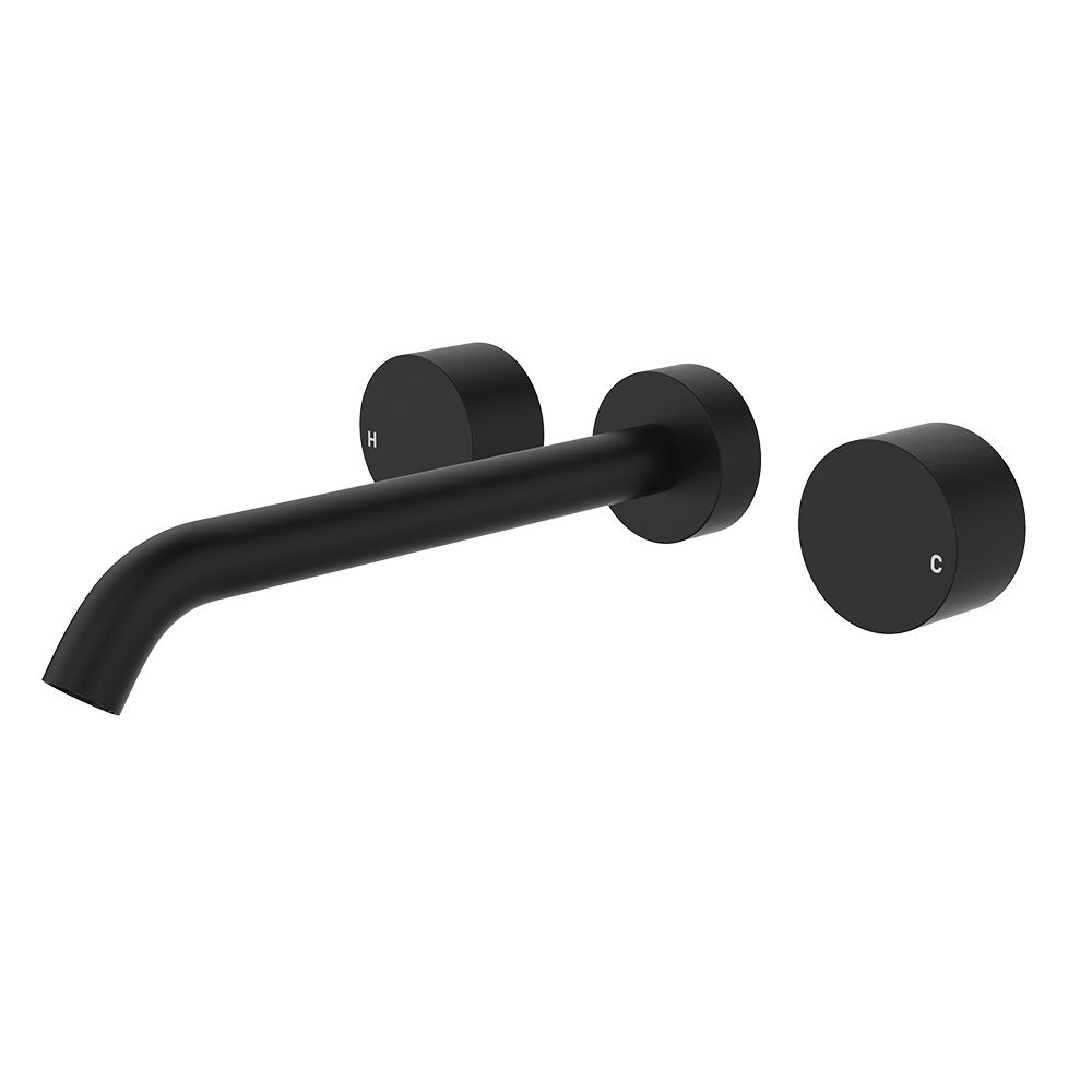 Fienza Kaya Wall Set - Round Taps - 220mm Outlet - Matte Black 338102B-220