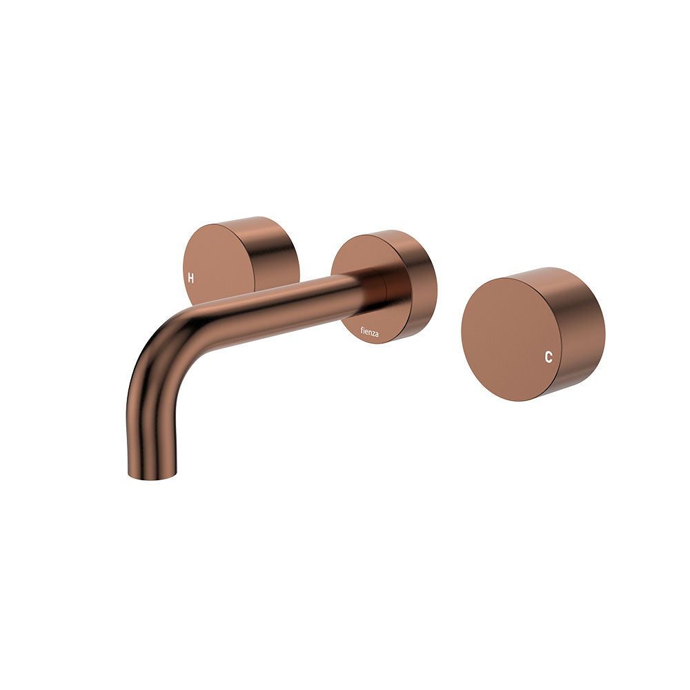 Fienza Kaya Wall Set - Round Taps - 130mm Outlet - Brushed Copper 338102CO-130-LF