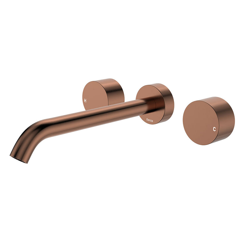 Fienza Kaya Wall Set - Round Taps - 220mm Outlet - Brushed Copper 338102CO-220-LF