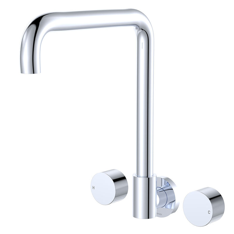 Fienza Kaya Squareline Wall Set - Round Taps - Chrome 338105-LF
