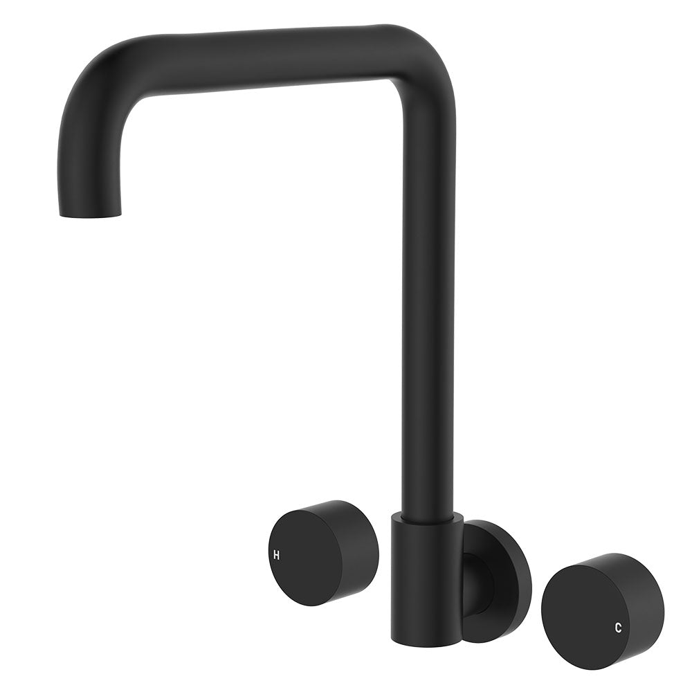 Fienza Kaya Squareline Wall Set - Round Taps - Matte Black 338105B-LF