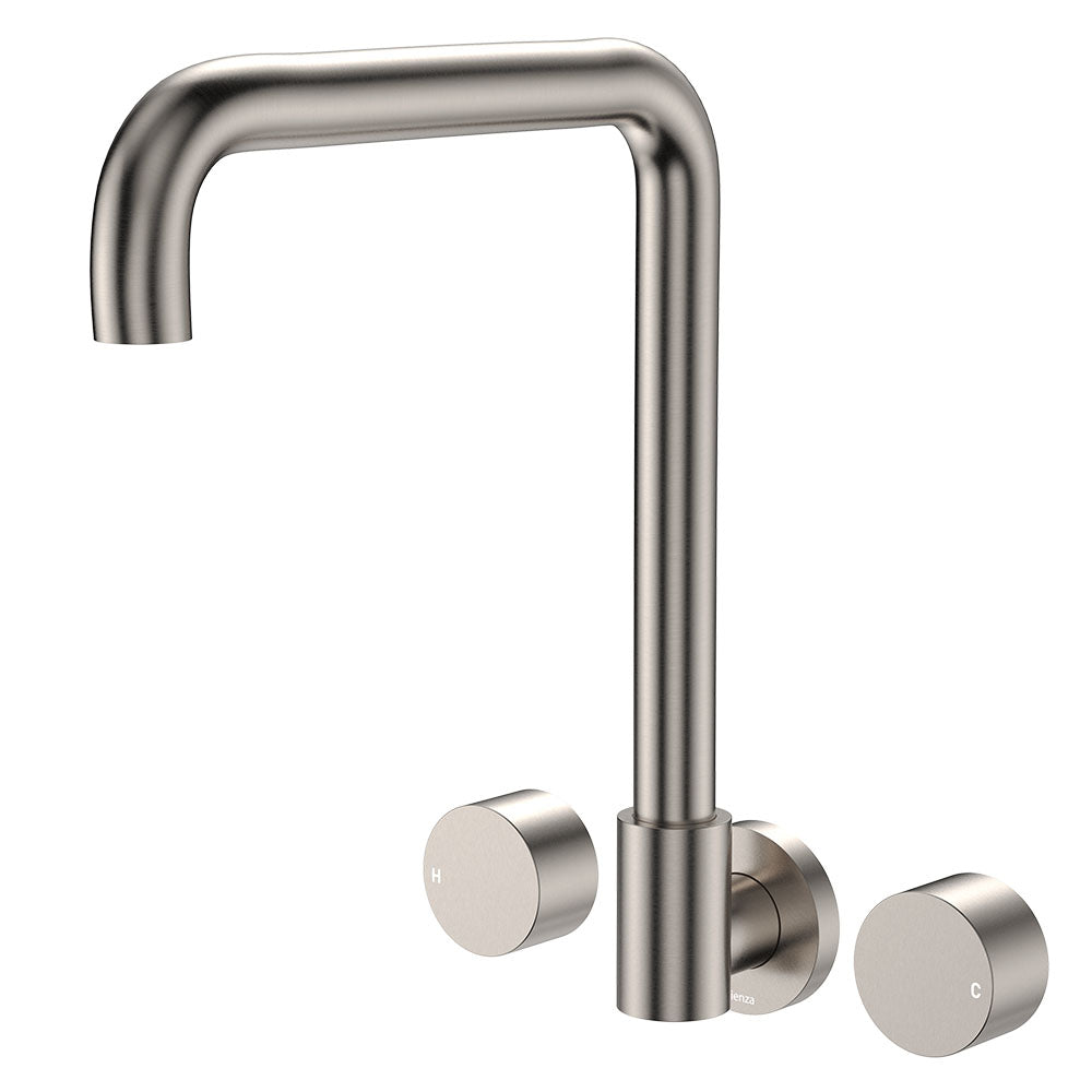 Fienza Kaya Squareline Wall Set - Round Taps - Brushed Nickel 338105BN-LF
