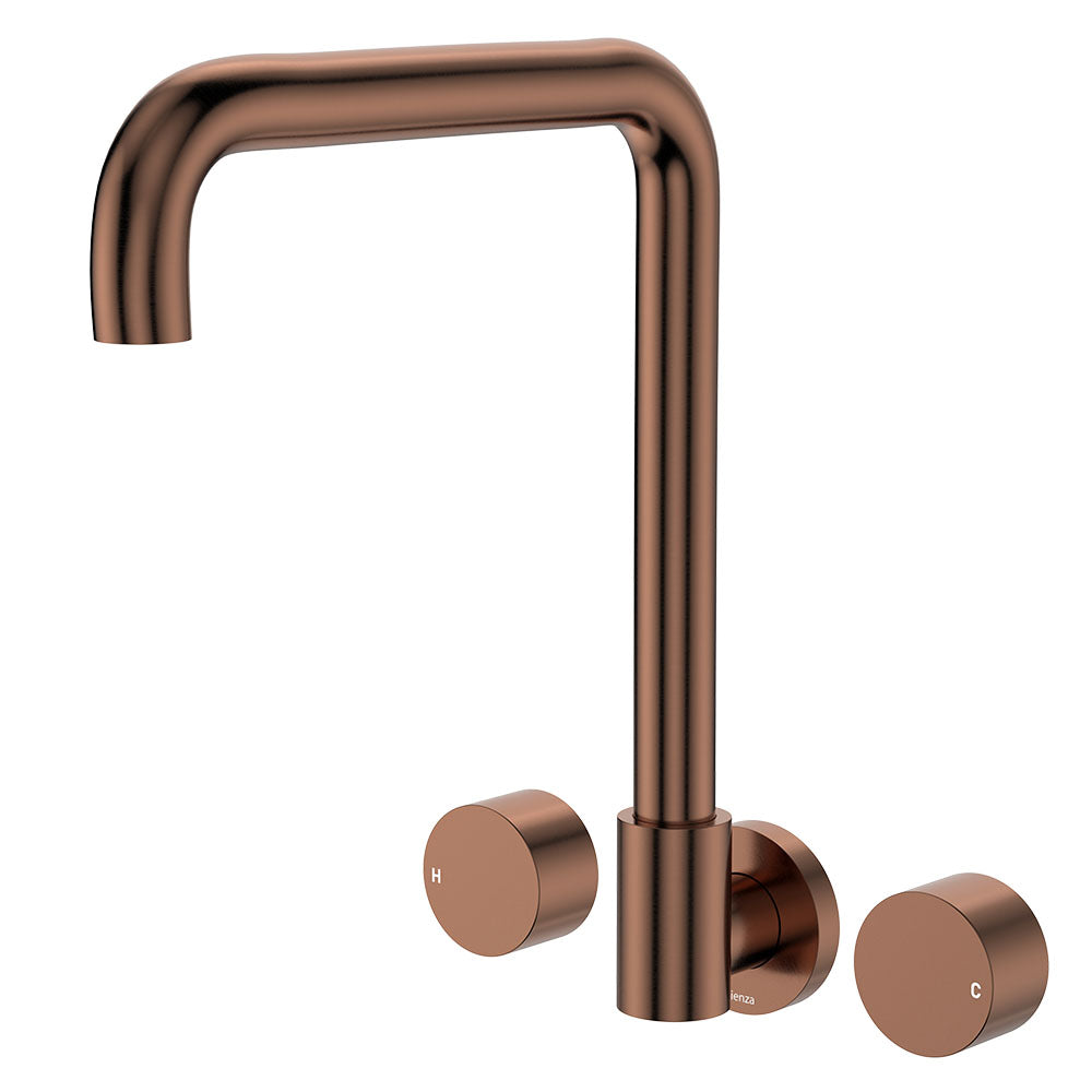 Fienza Kaya Squareline Wall Set - Round Taps - Brushed Copper 338105CO-LF