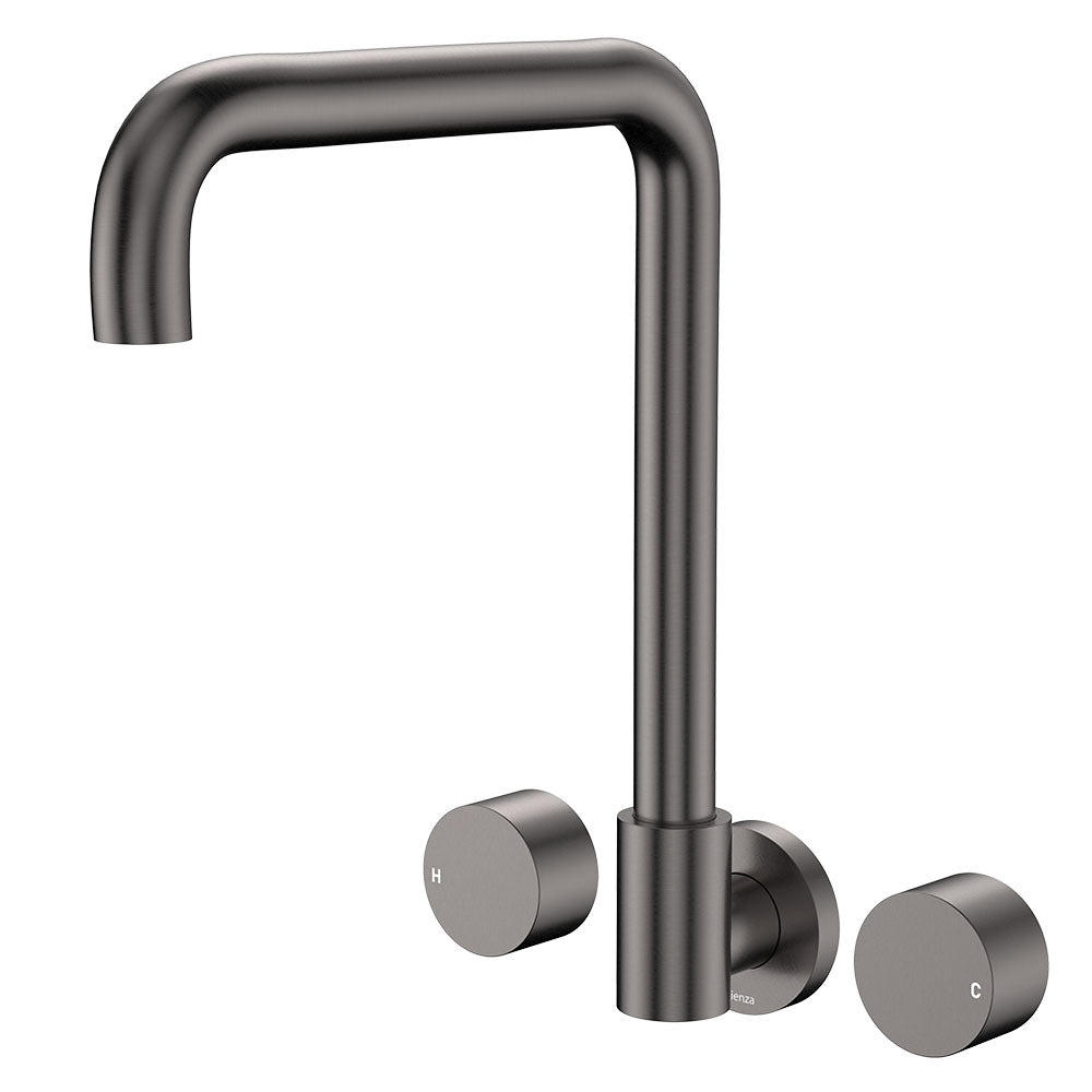 Fienza Kaya Squareline Wall Set - Round Taps - Gun Metal 338105GM-LF