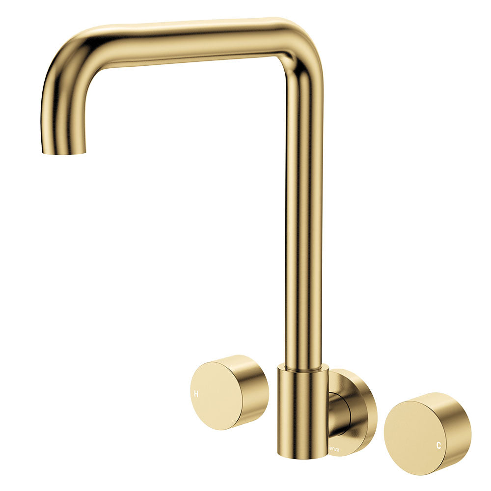 Fienza Kaya Squareline Wall Set - Round Taps - Urban Brass 338105UB-LF