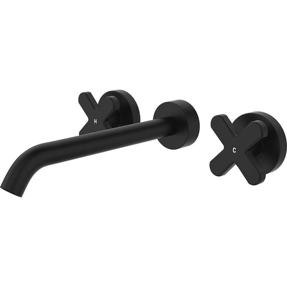 Fienza Kaya Wall Set - Cross Taps - 220mm - Matte Black 343102B-220-LF