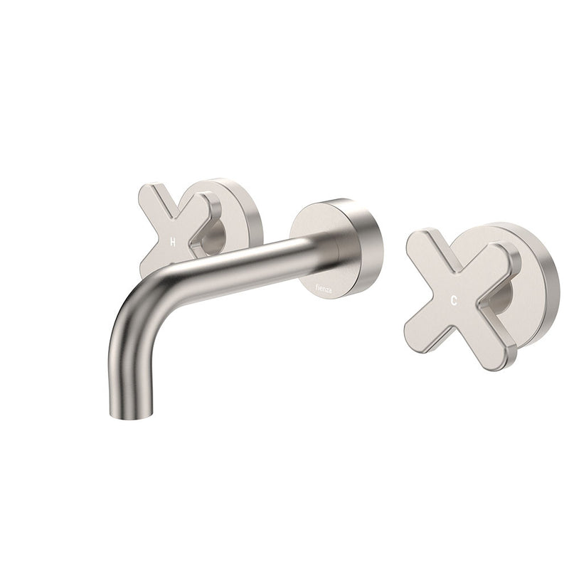 Fienza Kaya Wall Set - Cross Taps - 130mm - Brushed Nickel 343102BN-130-LF