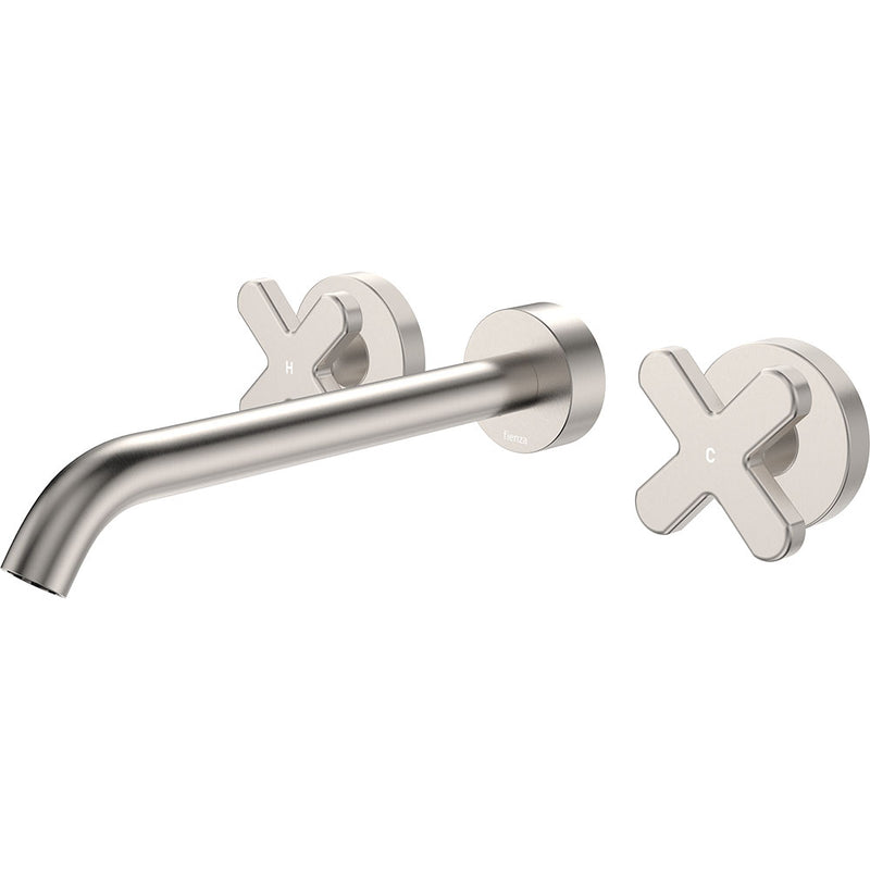 Fienza Kaya Wall Set - Cross Taps - 220mm - Brushed Nickel 343102BN-220-LF