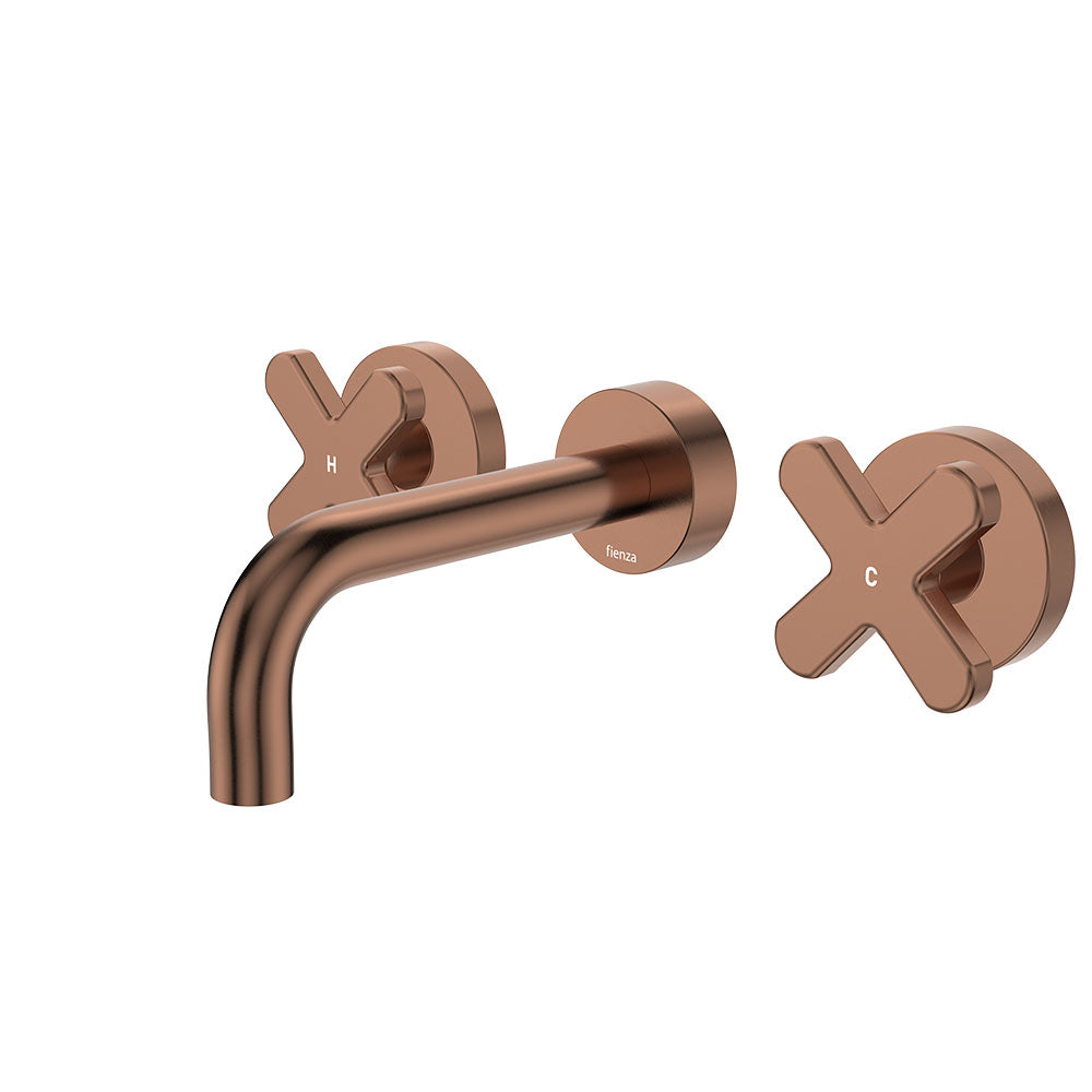 Fienza Kaya Wall Set - Cross Taps - 130mm - Brushed Copper 343102CO-130-LF