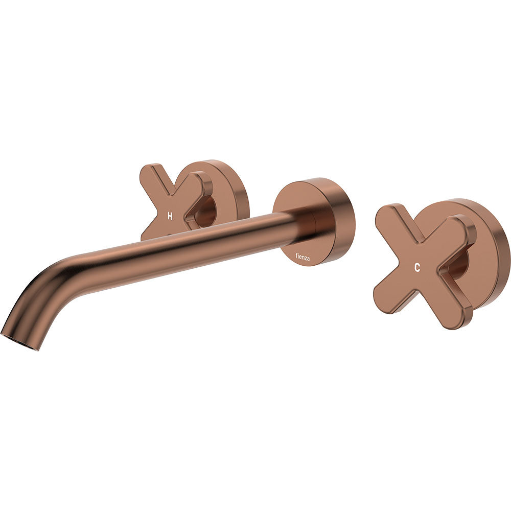 Fienza Kaya Wall Set - Cross Taps - 220mm - Brushed Copper 343102CO-220-LF