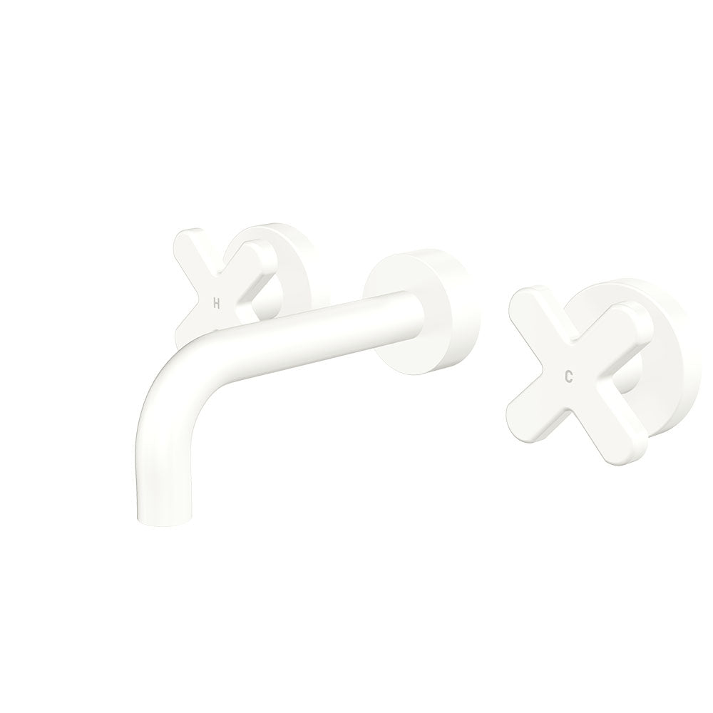 Fienza Kaya Wall Set - Cross Taps - 130mm - Matte White 343102MW-130-LF