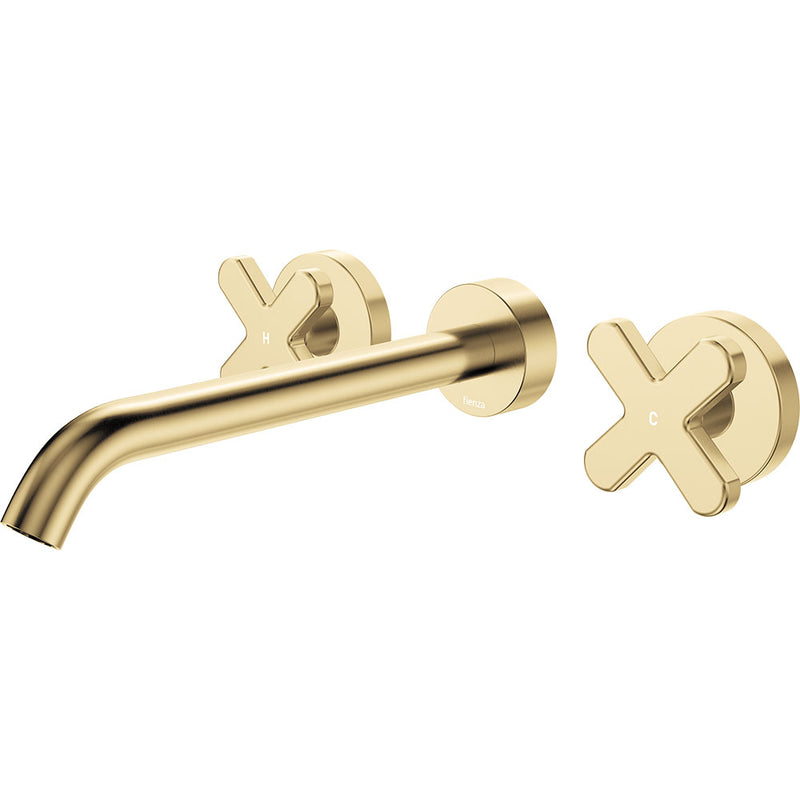 Fienza Kaya Wall Set - Cross Taps - 220mm - Urban Brass 343102UB-220-LF