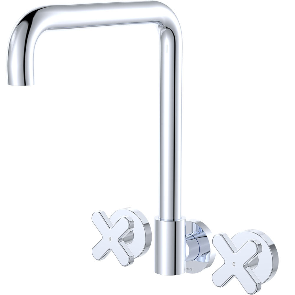 Fienza Kaya Squareline Wall Set - Cross Taps - Chrome 343105-LF