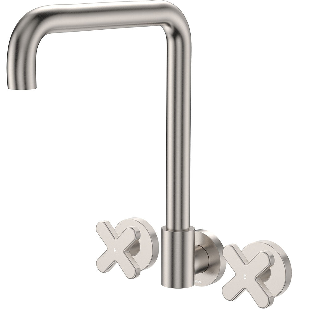 Fienza Kaya Squareline Wall Set - Cross Taps - Brushed Nickel 343105BN-LF