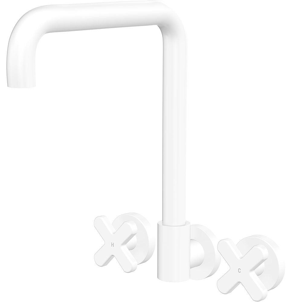 Fienza Kaya Squareline Wall Set - Cross Taps - Matte White 343105MW-LF