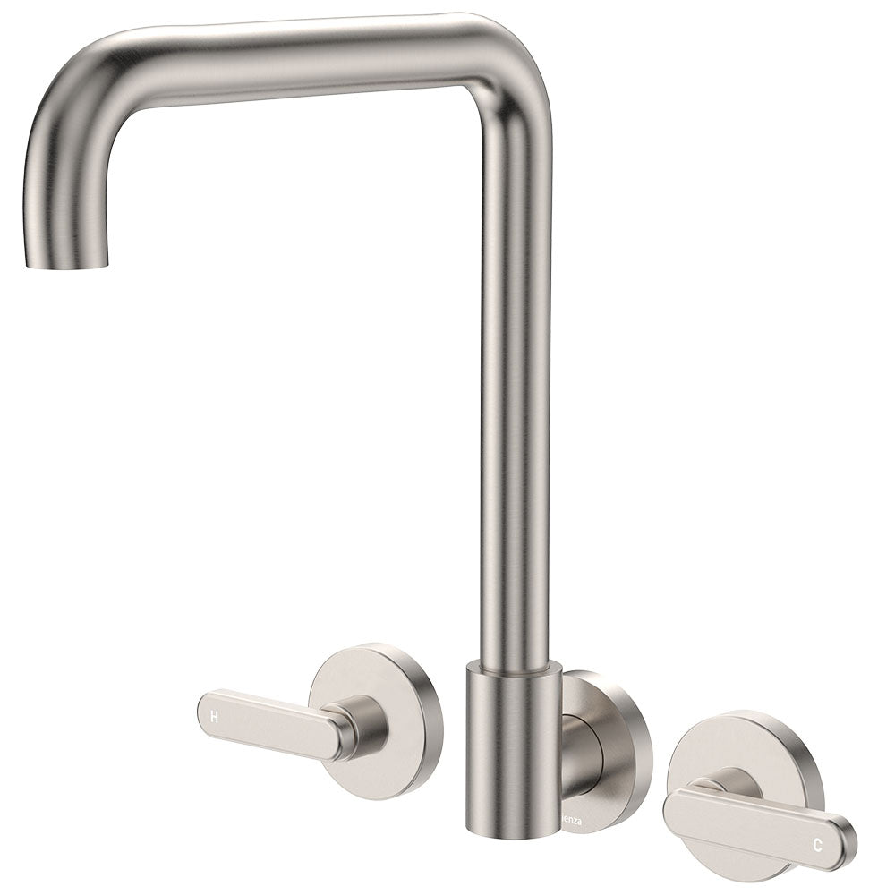 Fienza Kaya Squareline Wall Set - Lever Taps - Brushed Nickel 344105BN-LF
