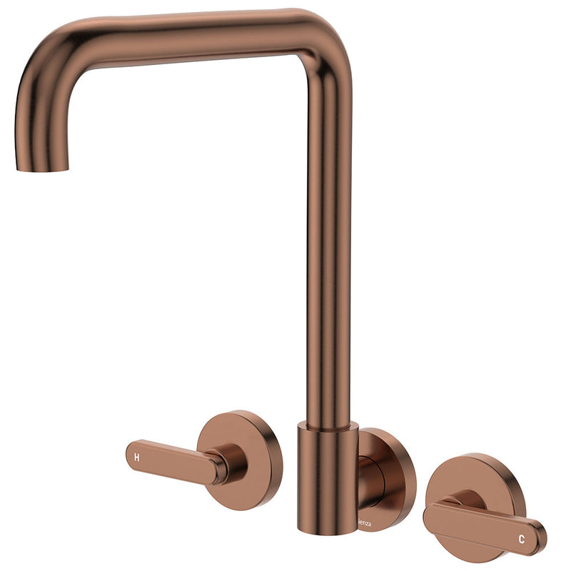 Fienza Kaya Squareline Wall Set - Lever Taps - Brushed Copper 344105CO-LF