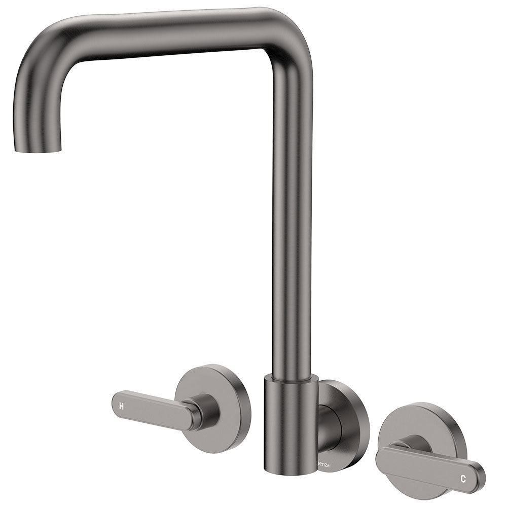 Fienza Kaya Squareline Wall Set - Lever Taps - Gun Metal 344105GM-LF