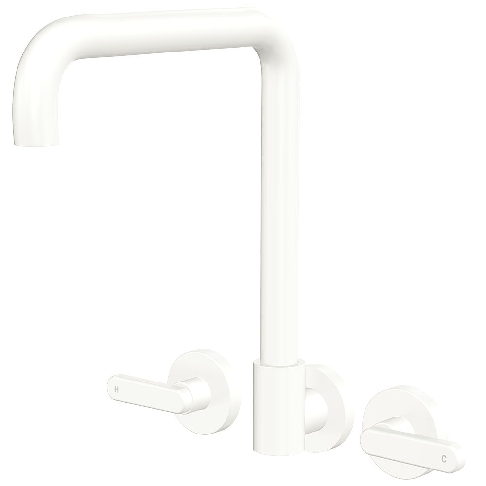 Fienza Kaya Squareline Wall Set - Lever Taps - Matte White 344105MW-LF