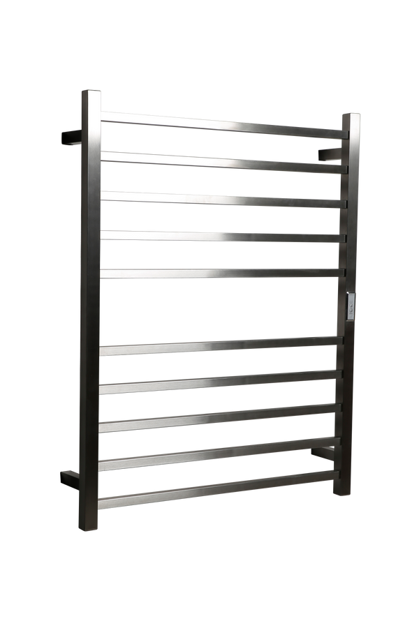 Hotwire Flat Square Heated Towel Rail 10 Bars Brushed Nickel 900hx700w Inc Timer