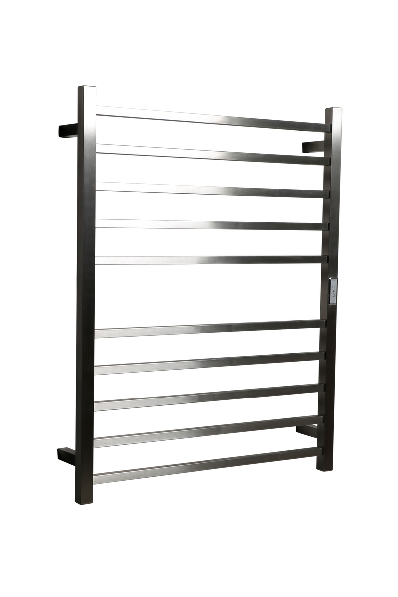 Hotwire Flat Square Heated Towel Rail 10 Bars Brushed Nickel 900hx700w Inc Timer