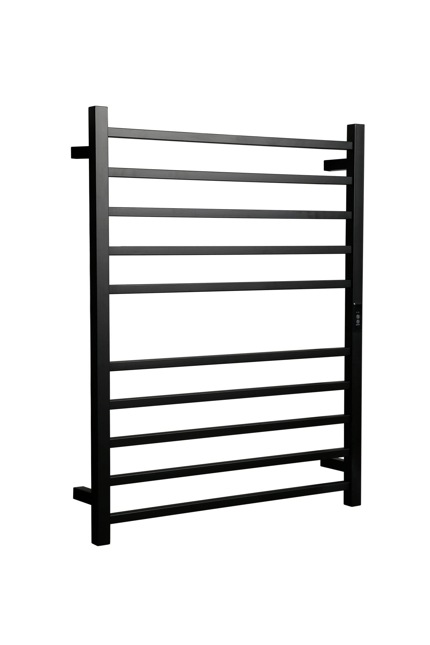 Hotwire Flat Square Heated Towel Rail 10 Bars Black 900hx700w Inc Timer