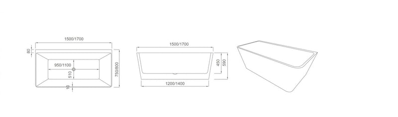 Fortuna 1500mm Back To Wall Freestanding Bath Gloss White No Overflow Thin Edge